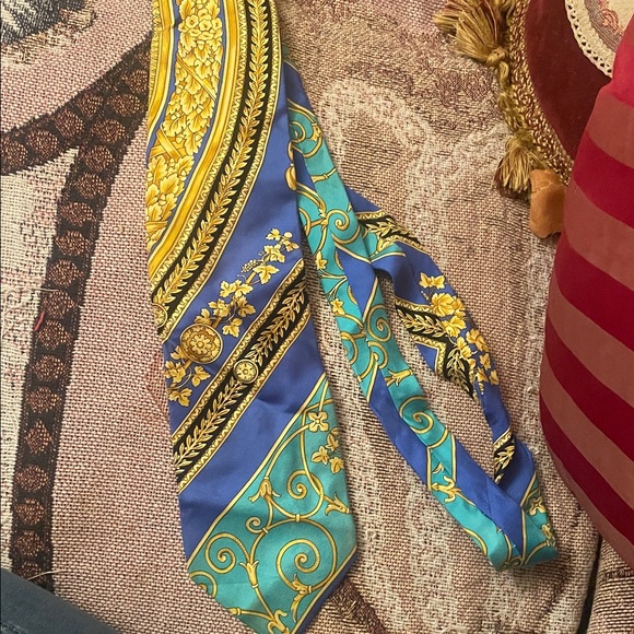 Versace Turquoise and Gold Patterned Scarf - Picture 1 of 6